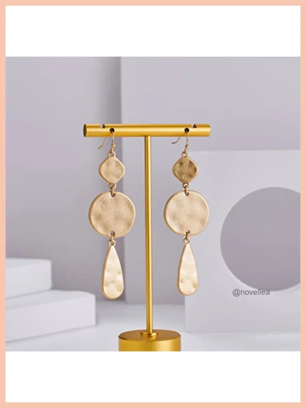 Gold Plated Dangle Earrings Hammered Geometric Disc Boho Jewelry
